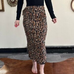 Cheryl Creations Leopard Print Micromesh Maxi Skirt s Brown Black Vintage